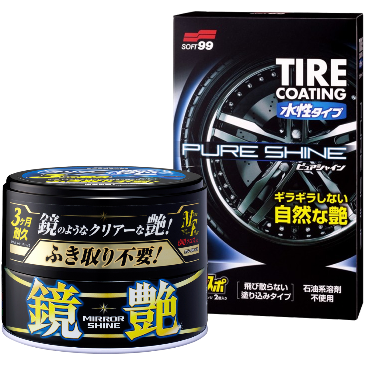 SOFT99 Mirror Shine Wax Dark 200g + Tire Coating "PURE SHINE"
