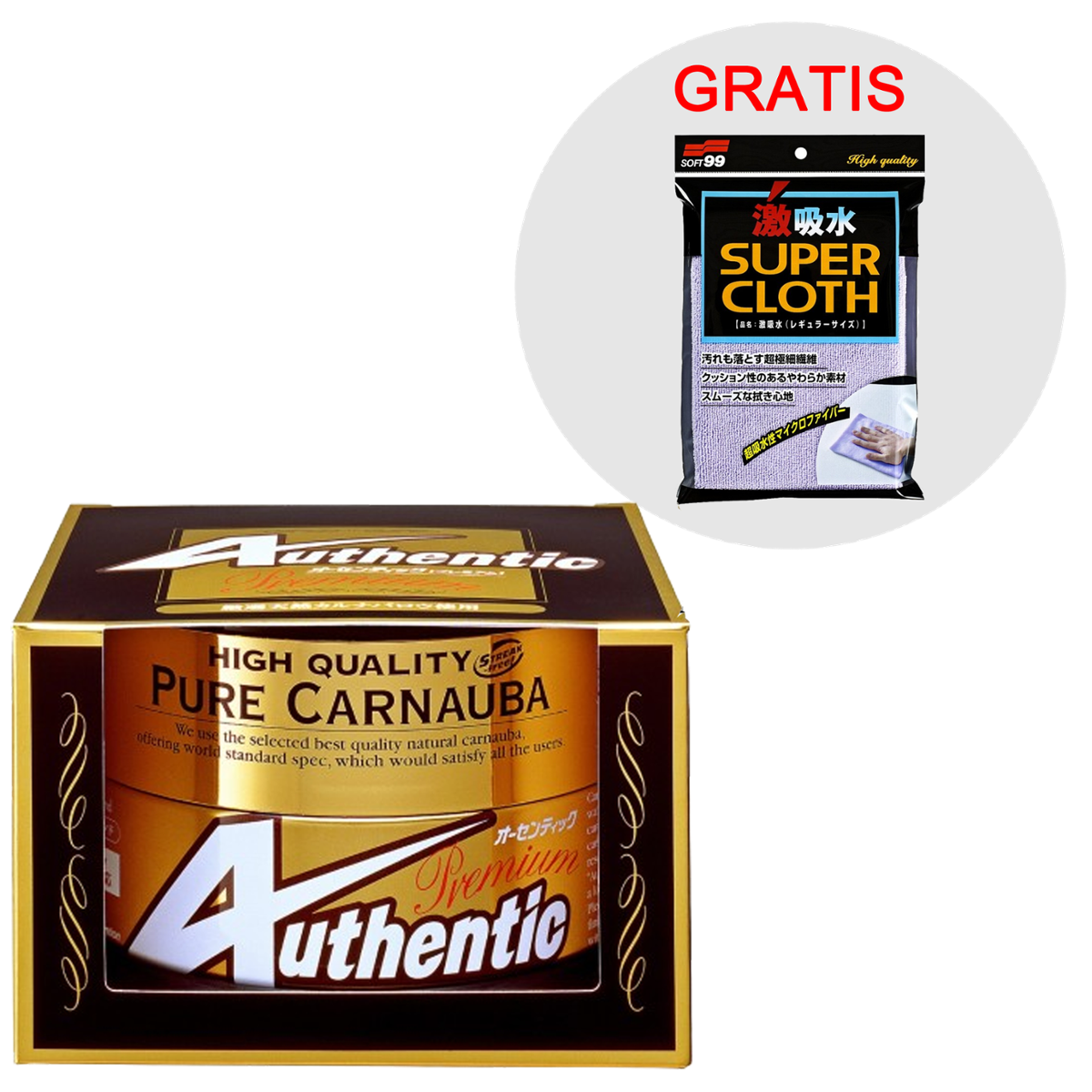 SOFT99 Wosk Twardy Authentic Premium 200g + Microfiber Cloth - Super Water Absorbant Gratis