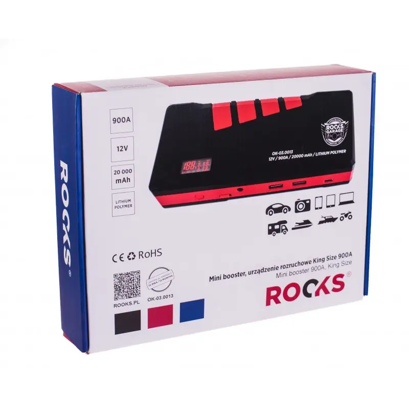 ROOKS Mini Booster urządzenie rozruchowe king size, 12v-900a-20000 mah, rozruch: 900a