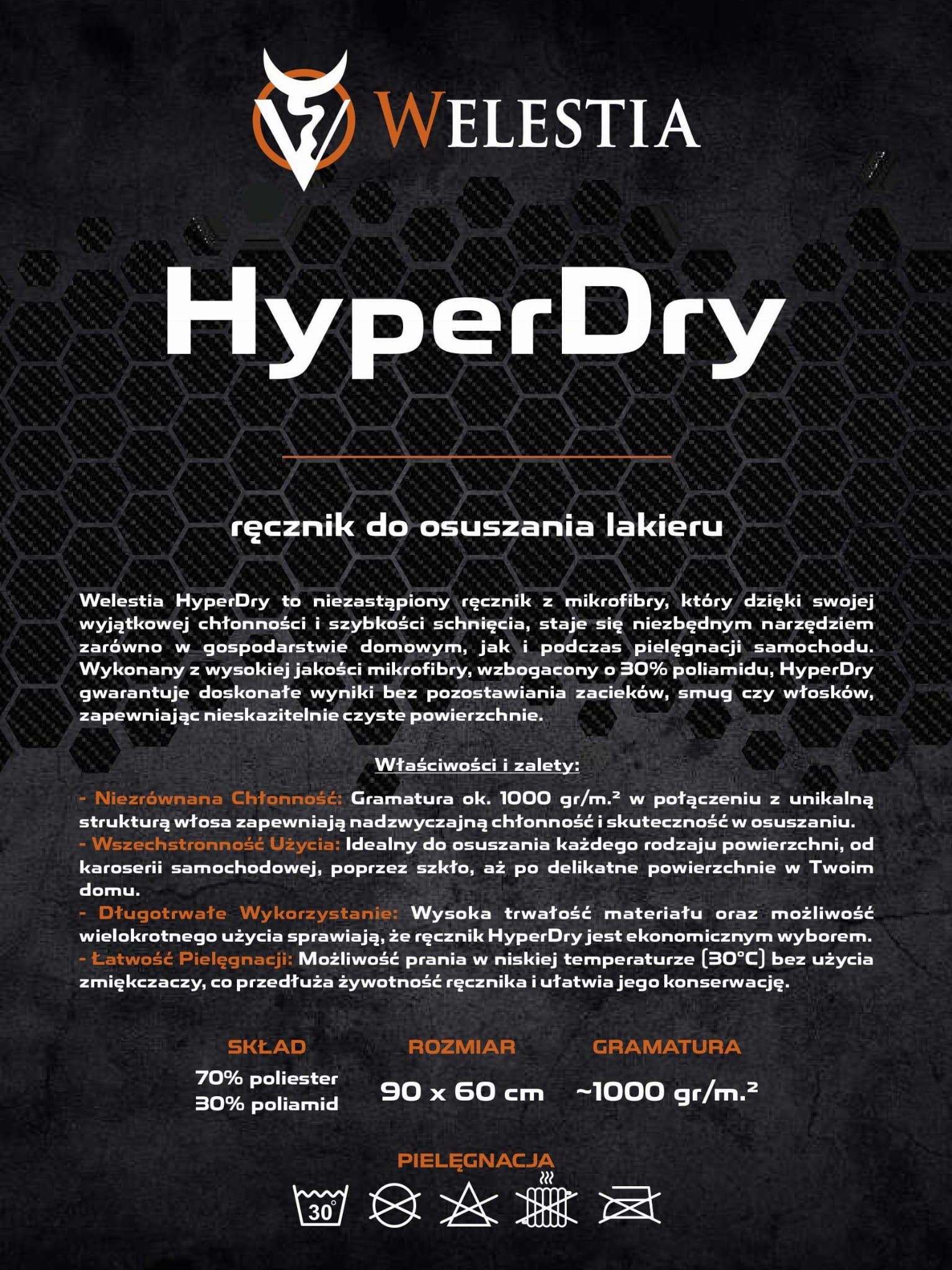 Welestia HyperDry 60x90 / 1000gsm - Ręcznik do osuszania lakier